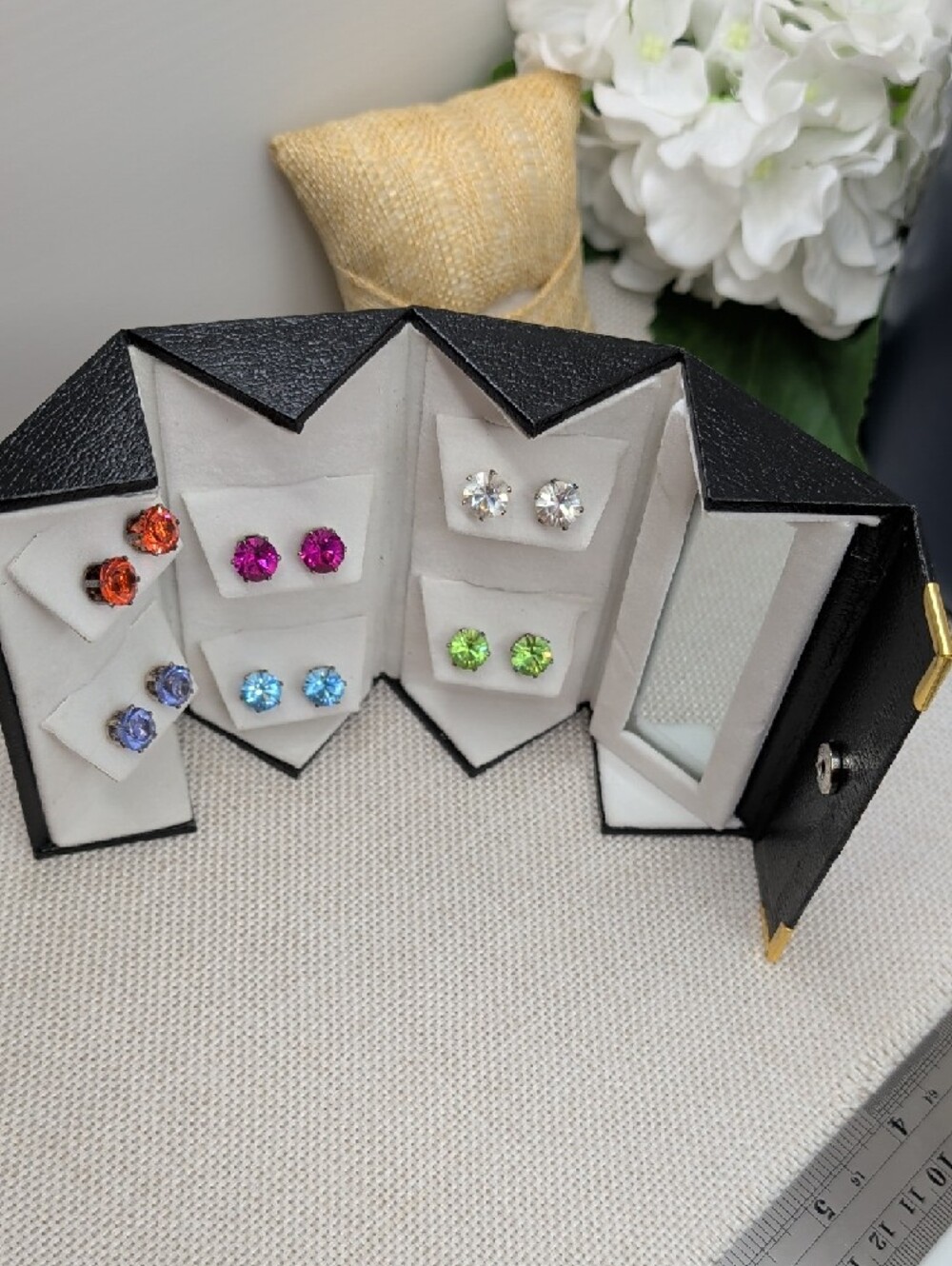 Vintage Swarovski Crystallized 6 Pair Multicolor Crystal Stud Earring Set - Picture 6 of 17